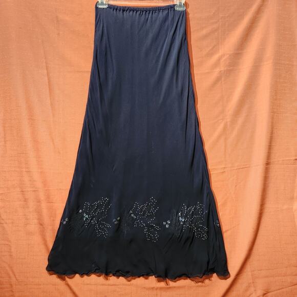 Vintage 90s Sz Large Black Phoebe Buffay Rhinestone Flower Full Length Skirt Y2K - Picture 1 of 7